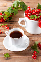 Natural vitamin tea with fresh red currant berries, summer fruit harvest