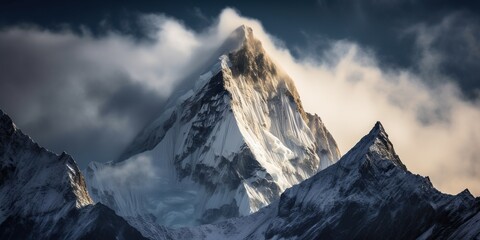 snow covered mountain peak representing resilience and majesty of our planets natural landscapes, concept of Resilience, created with Generative AI technology