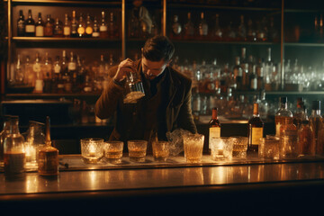Barman making Cocktails craft cocktails mixology liquor. generative ai.