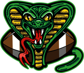 cartoon cobra mascot with football for school, college or league sports