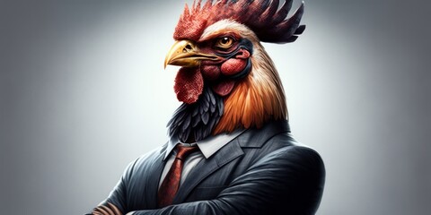 rooster businessman in business suit, generative ai