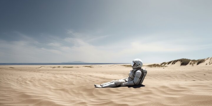 astronaut on the beach sand alone, generative ai