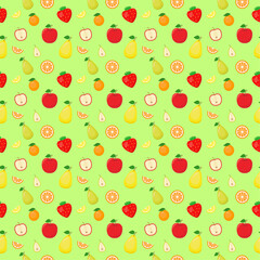 Seamless fruit pattern with apple, pear, orange, strawberry
