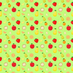 Seamless fruit pattern with apple, pear, orange, strawberry
