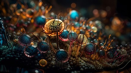 3d render of DNA molecule, microscopic colourful, bacteria under microscope