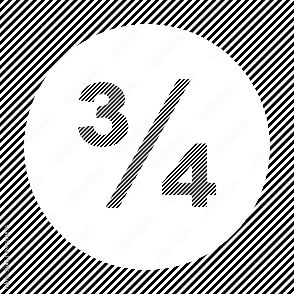 Poster a large three quarters symbol in the center as a hatch of black lines on a white circle. interlaced 