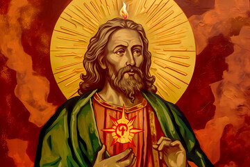 St. Jude, Patron Saint of Lost Causes. Generative ai. Illustration. Catholic religious. Painting. - obrazy, fototapety, plakaty