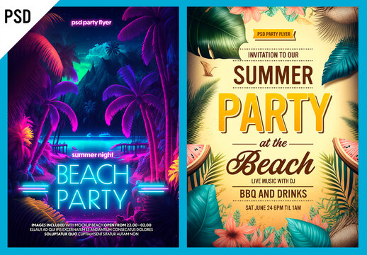 Summer beach party flyer mockups with Generative AI
