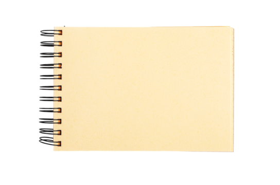 Blank paper page of empty sketchbook, drawing artists notebook, album, spiral bound isolated on white
