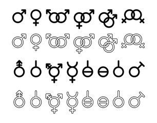 A set of icons indicating gender. Gender symbols.