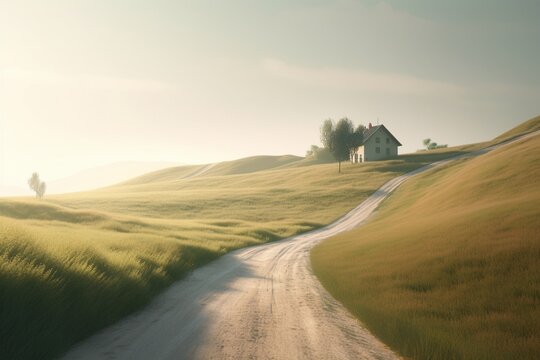 A minimalist landscape with a rolling countryside or hills, Generative AI