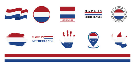 Netherlands national flags icon set. Labels with Netherlands flags. Vector illustration