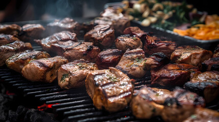 Tasty Looking Grilled Meats. AI Generative