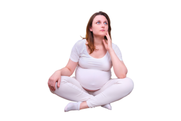 Depression and stress during pregnancy in a woman on a home bed. Problems and diseases in pregnant women, isolated on a white background
