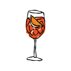 aperol spritz cocktail doodle icon, vector color line illustration