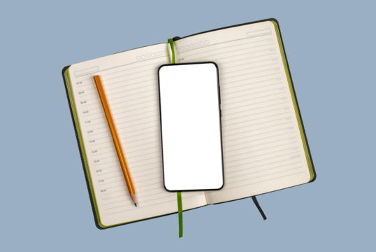 Business planner app, mobile application ad on smartphone mockup, phone screen mock-up - Powered by Adobe