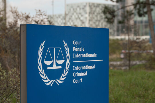 The Hague, Netherlands -April 09, 2023: Sign International Criminal Court (ICC) in the Hague