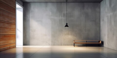 A modern and minimalist interior design concept of an empty living room with a concrete wall texture background, Generative AI