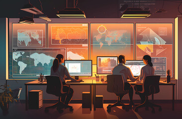 Two people looking at graphs in their office, Ai Generative