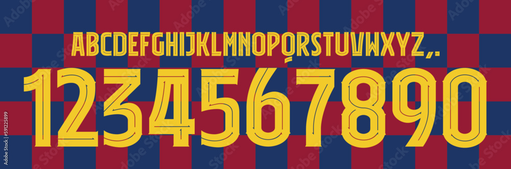 Poster font vector team 2019 kit sport style font. football style font with lines and points inside. messi.