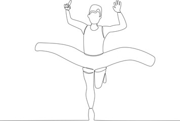 A runner reaches the finish line. Finish line one-line drawing