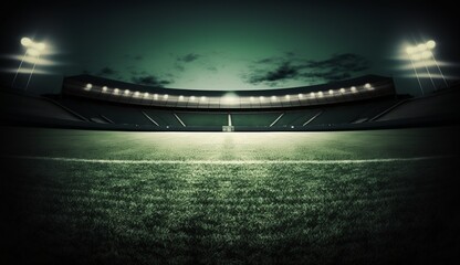 stadium evening match on the green grass field, Generative AI - obrazy, fototapety, plakaty
