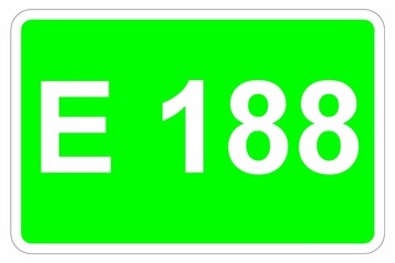 Illustration eines Europastraßenschildes der E 188 in Europa	
