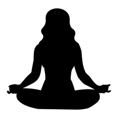 Silhouette of a woman meditating in the lotus position. Yoga practice. Vector illustration. EPS 10.