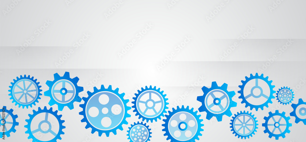 Poster Cogwheel for science experiment presentation. Futuristic high tech concept. Business and industry internet banner. The mechanism consisting of gears on a gray background for the presentation.