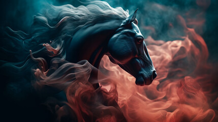 Fototapeta na wymiar Stylized portrait of horse in the smoke. Generative AI 
