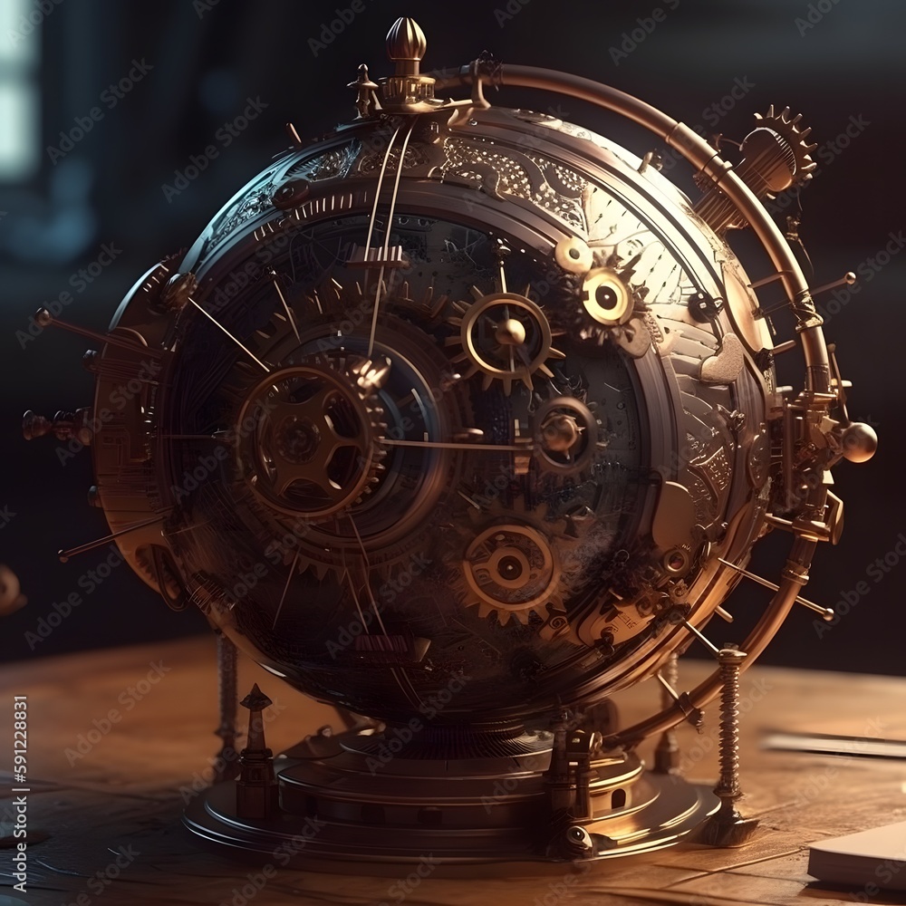 Wall mural a steampunk-inspired solar system with gears and cogs as planets. generative ai.