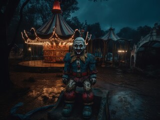 Circus of Horrors: Explore the abandoned amusement park with a haunted clown, generative ai
