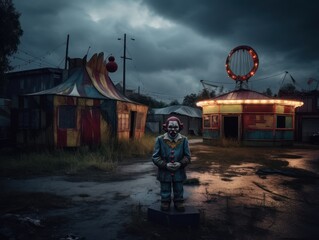 Fototapeta na wymiar Circus of Horrors: Explore the abandoned amusement park with a haunted clown, generative ai