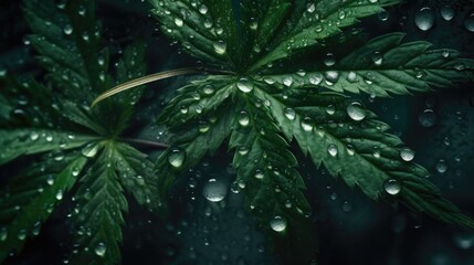 Obraz premium Closeup single cannabis plant with gratifying full grown buds ready harvested in curative indoor medicinal cannabis farm. Cannabis plant in grow facility ,generative ai.