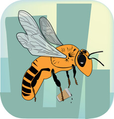 SAD BEE CHARACTER DRINKING COFFEE