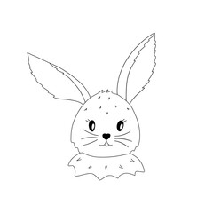 Cute baby bunny. Adorable little rabbit, forest wild fluffy animal. Black and white vector isolated illustration hand drawn contour