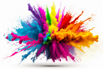 Fototapeta na wymiar Colorful explosion of colored powder on white background with clipping path. Generative AI.