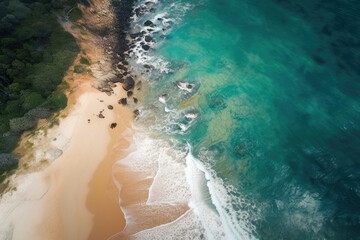 Aerial photo of beautiful paradise tropical beach on island. Generative AI