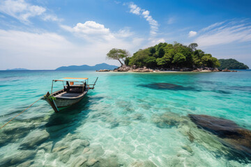 Fototapeta na wymiar Traditional Thai long tail boat on the beach. Generative AI
