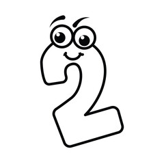 Funny number 1 cartoon characters vector illustration. For kids coloring book.