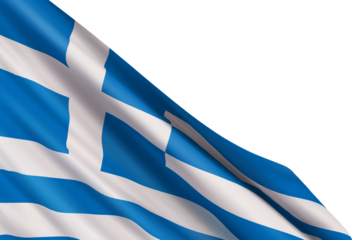 Realistic waving flag of Greece isolated on a transparent background. Design element for Greek patriotic holidays celebration Independence Day, Ochi Day, Labour Day.