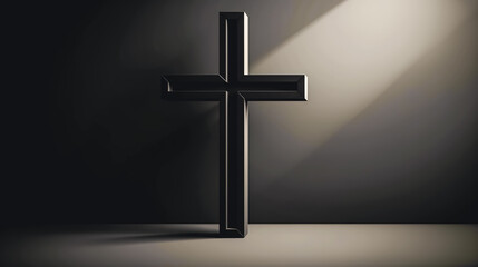 Naklejka premium Christian Cross on a dark background, generative AI.