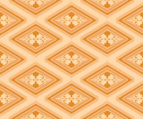 Ethnic folk geometric seamless pattern in orange tone in vector illustration design for fabric, mat, carpet, scarf, wrapping paper, tile and more