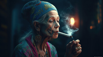 Obraz premium Older hippies smoke created with generative AI technology