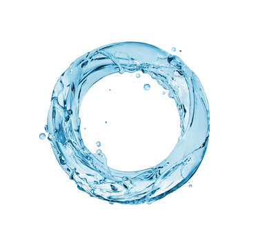 Circle made of water splashes isolated on white background