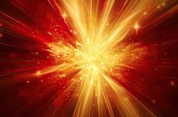 Enchanting Golden Burst on Red Background with Glittery Shimmer (AI Generated)..