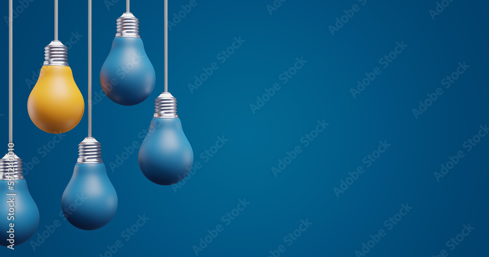 Poster hanging lamps. ideas brainstorming solution invention.3d rendering