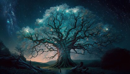 Obraz na płótnie Canvas The majestic oak tree stood tall in the midst of a mystical forest Generative Ai