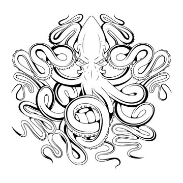 recommend clip art: Octopus. Vector Illustration of a tentacles animal. Nautical and marine monster. Squid sketch