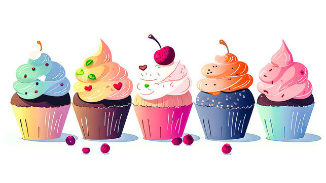 Cupcakes decorated with whipped strawberry cream isolated, generative AI.